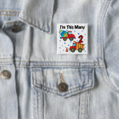 Badge Carré 5 Cm Véhicules de construction 2e cadeau d'anniversaire (En situation)