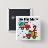 Badge Carré 5 Cm Véhicules de construction 2e cadeau d'anniversaire (Devant & derrière)