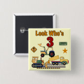 Badge Carré 5 Cm Véhicules de construction 3e chemises d'anniversai (Devant & derrière)