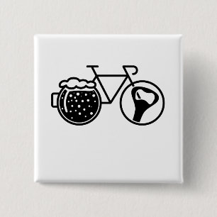 Badge Carré 5 Cm Vélo avec verre à bière. Icône d'ouvre-bouteille