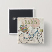 Badge Carré 5 Cm Vélo de Paris avec des fleurs (Devant & derrière)
