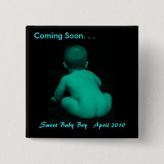 Badge Carré 5 Cm Venez bientôt. Bébé doux…