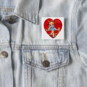 Badge Carré 5 Cm Venez et soyez ma Saint Valentin ! (En situation)