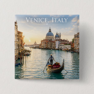 Badge Carré 5 Cm Venise Italie Grand Canal Gondole Coucher de solei