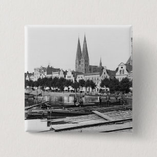 Badge Carré 5 Cm Vente du bois sur la rivière Trave, Lübeck, c.19