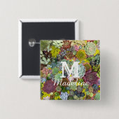 Badge Carré 5 Cm Verdure colorée Succulents (Devant & derrière)