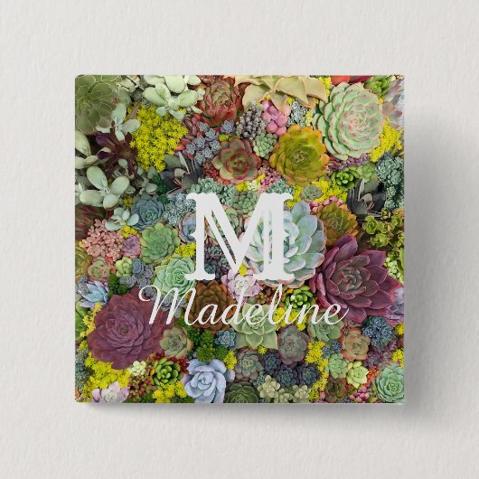 Badge Carré 5 Cm Verdure colorée Succulents (Devant)