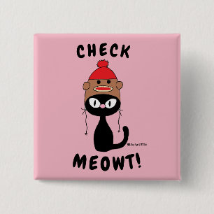 Badge Carré 5 Cm "VÉRIFIEZ-MOI!" bouton de chat de dessin animé drô
