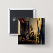 Badge Carré 5 Cm Vermeer - Fille lisant une lettre à une fenêtre ou (Devant & derrière)