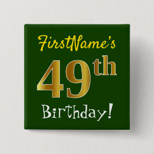 Badge Carré 5 Cm Vert, Faux Gold 49e Anniversaire, Avec Nom Personn