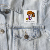 Badge Carré 5 Cm Vétérinaire mignonne fille avec chiot (En situation)