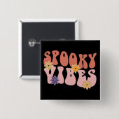 Badge Carré 5 Cm Vibes Éffrayantes rétro Super Halloween (Devant & derrière)