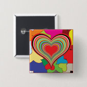 Badge Carré 5 Cm Vibrant Rainbow Layered Heart Abstract (Devant & derrière)