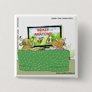 Badge Carré 5 Cm Vidéo de la télévision de vache Drôle dessin animé