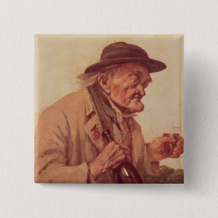 Badge Carré 5 Cm Vieil homme avec un verre de vin