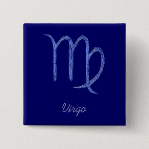 Badge Carré 5 Cm Vierge. Signe astrologique de zodiaque. Bleu