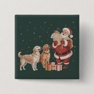 Badge Carré 5 Cm Vieux Santa Golden Retriever Noël Maman Chien