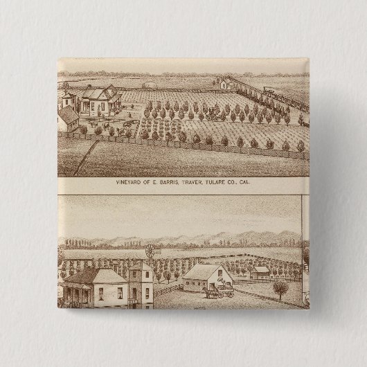 Badge Carré 5 Cm Vignobles, ranchs, Tulare Co, Calif (Devant)