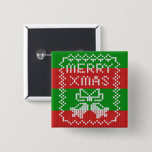 Badge Carré 5 Cm Vilain pull motif sonnettes Joyeux fils Xmas