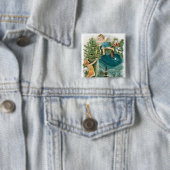 Badge Carré 5 Cm Village de Noël avec Anges (En situation)