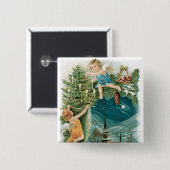 Badge Carré 5 Cm Village de Noël avec Anges (Devant & derrière)