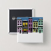 Badge Carré 5 Cm Ville de Noël ~ Boutons (Devant & derrière)