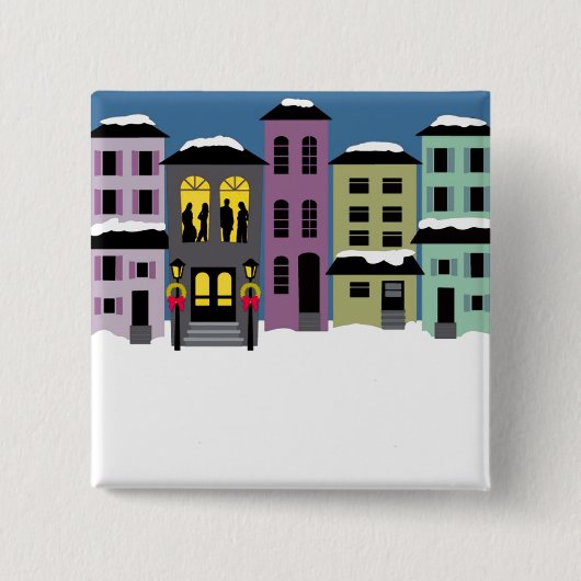 Badge Carré 5 Cm Ville de Noël ~ Boutons (Devant)