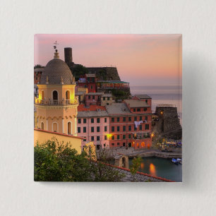 Badge Carré 5 Cm Ville en pente de Vernazza au crépuscule, Cinque
