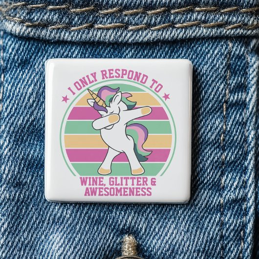 Badge Carré 5 Cm Vin et la notoriété Dabbing Unicorne