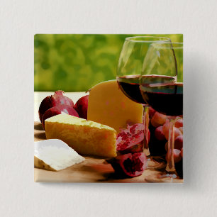 Badge Carré 5 Cm Vin, fromage et fruit de campagne