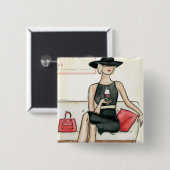 Badge Carré 5 Cm Vin potable de Fashionista (Devant & derrière)