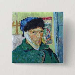 Badge Carré 5 Cm Vincent van Gogh - Autoportrait avec oreille bandé