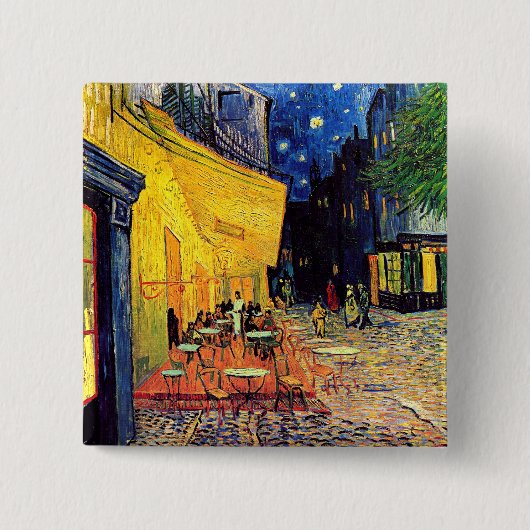 Badge Carré 5 Cm Vincent Van Gogh - Café Terrasse En Nuit Art (Devant)