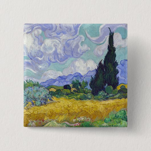 Badge Carré 5 Cm Vincent Van Gogh - Champ de blé avec cyprès (Devant)