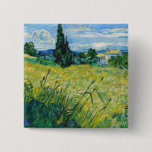 Badge Carré 5 Cm Vincent van Gogh - Champ de blé vert avec cyprès