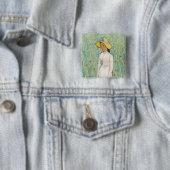 Badge Carré 5 Cm Vincent van Gogh - Fille en blanc (En situation)