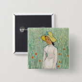 Badge Carré 5 Cm Vincent van Gogh - Fille en blanc (Devant & derrière)