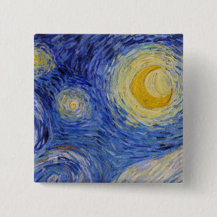 Badge Carré 5 Cm Vincent Van Gogh - La nuit étoilée