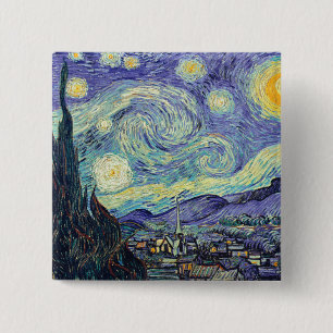 Badge Carré 5 Cm Vincent Van Gogh La Nuit étoilée