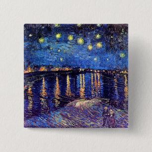 Badge Carré 5 Cm Vincent Van Gogh - Nuit étoilée sur le Rhône