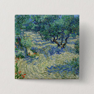 Badge Carré 5 Cm Vincent van Gogh - Oliveraie : ciel bleu brillant