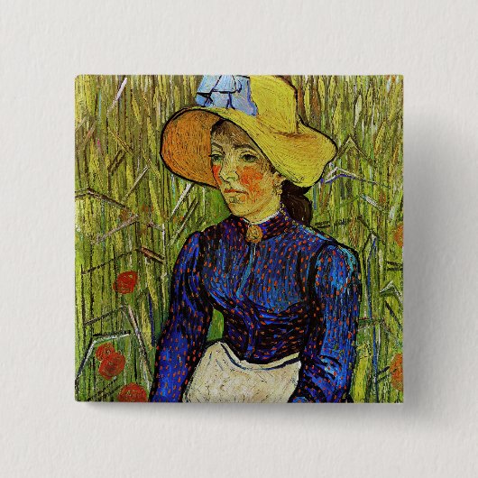Badge Carré 5 Cm Vincent van Gogh - Peasant Girl in Straw Hat (Devant)