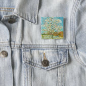 Badge Carré 5 Cm Vincent van Gogh - Poche rose en fleurs (En situation)