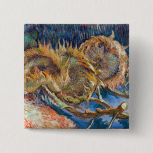 Badge Carré 5 Cm Vincent van Gogh - Quatre Tournesols Coupés