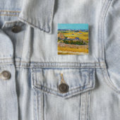 Badge Carré 5 Cm Vincent van Gogh - Récolte à La Crau (En situation)