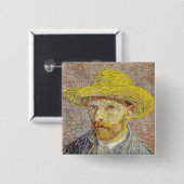 Badge Carré 5 Cm Vincent van Gogh - Self-portrait with Straw Hat (Devant & derrière)