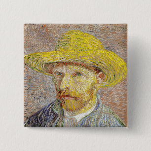 Badge Carré 5 Cm Vincent van Gogh - Self-portrait with Straw Hat