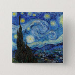 Badge Carré 5 Cm Vincent Van Gogh Starry Nuit Vintage Art<br><div class="desc">Vincent Van Gogh Nuit étoile Bouton d'art Vintage</div>