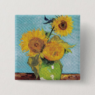Badge Carré 5 Cm Vincent Van Gogh - Trois Tournesols dans un Vase