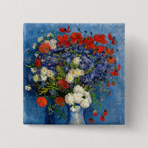 Badge Carré 5 Cm Vincent van Gogh - Vase avec Bleuets & Pavots